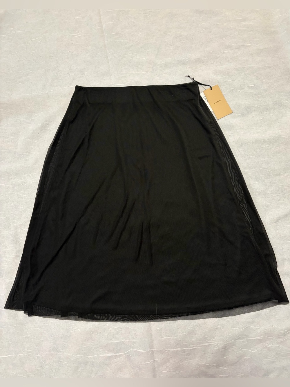 Halogen Black A-Line Midi Skirt with Mesh Overlay